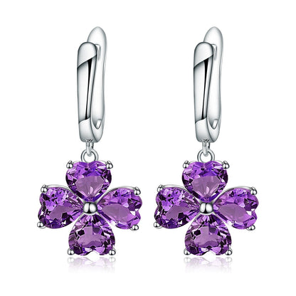 Amethyst 0.78ct Heart-Cut Clover Drop Earrings