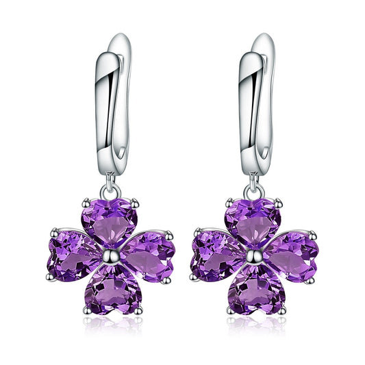 Amethyst 0.78ct Heart-Cut Clover Drop Earrings