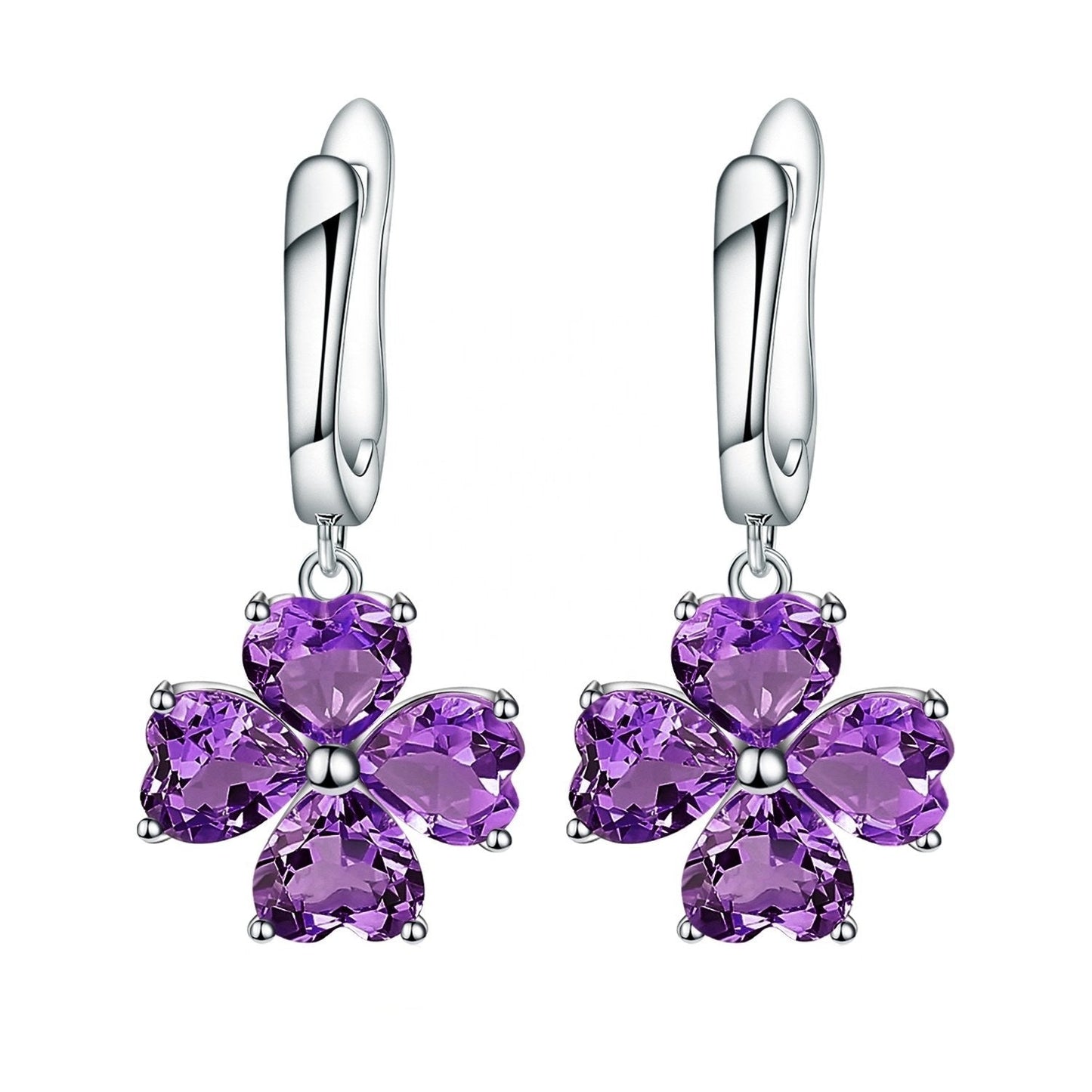 Amethyst 0.78ct Heart-Cut Clover Drop Earrings