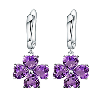 Amethyst 0.78ct Heart-Cut Clover Drop Earrings