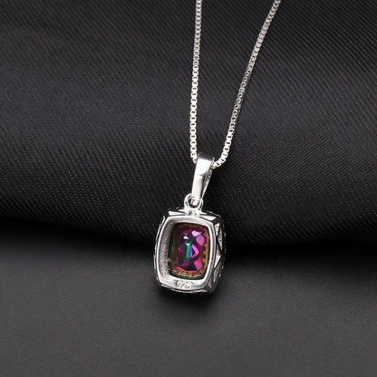 Rainbow Mystic Quartz 3.67ct Cushion-Cut Halo Pendant Necklace