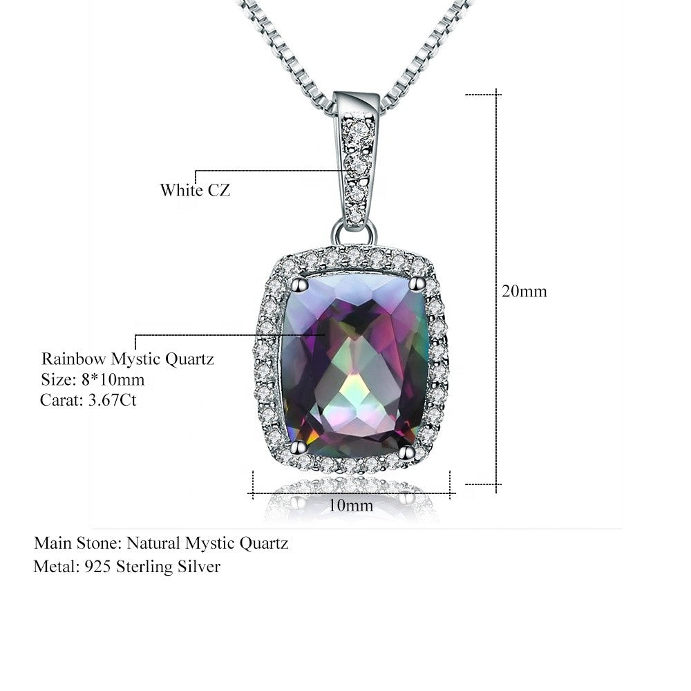 Rainbow Mystic Quartz 3.67ct Cushion-Cut Halo Pendant Necklace