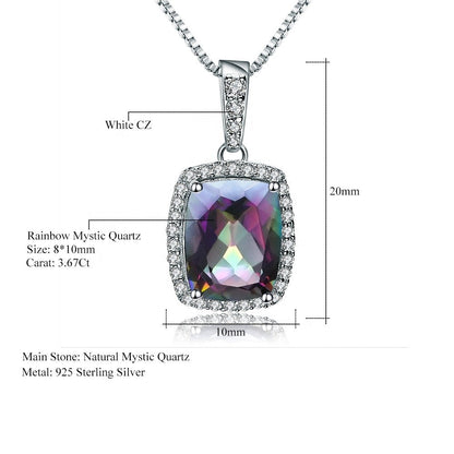Rainbow Mystic Quartz 3.67ct Cushion-Cut Halo Pendant Necklace
