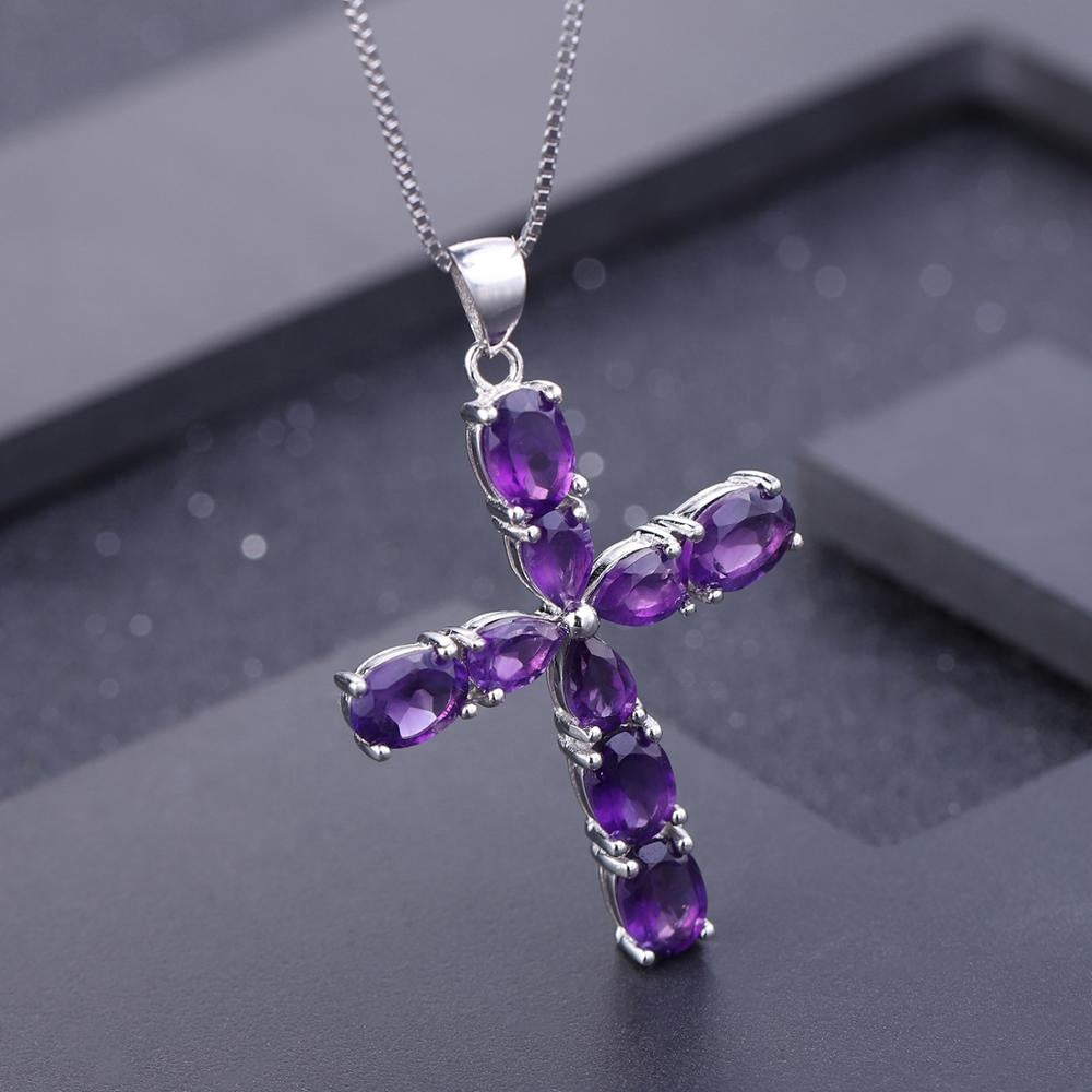 Amethyst Pear & Oval Cut Cross Pendant Necklace