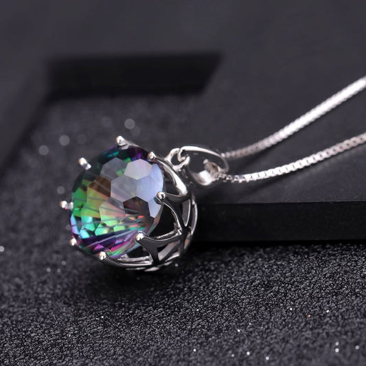 Mystic Quartz 9.64ct Round Brilliant Pendant Necklace