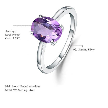 Amethyst Solitaire Ring - Oval Cut