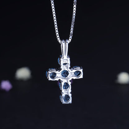 Swiss Blue Topaz 0.32ct Round Brilliant Cross Pendant Necklace