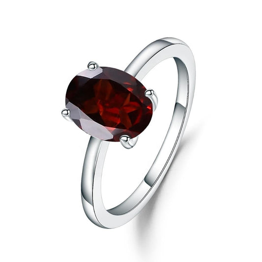Garnet Solitaire Ring - Oval Cut