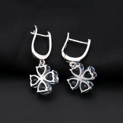 Blue Topaz 0.96ct Heart-Cut Clover Drop Earrings