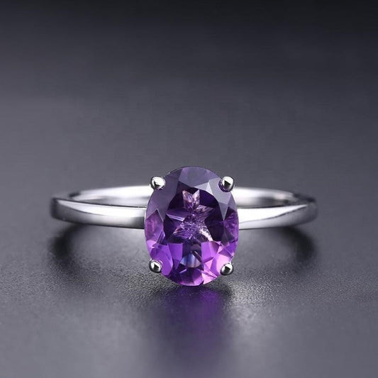 Amethyst Solitaire Ring - Oval Cut