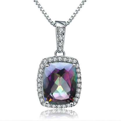 Rainbow Mystic Quartz 3.67ct Cushion-Cut Halo Pendant Necklace