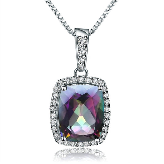 Rainbow Mystic Quartz 3.67ct Cushion-Cut Halo Pendant Necklace