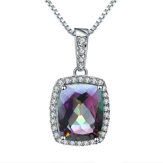 Rainbow Mystic Quartz 3.67ct Cushion-Cut Halo Pendant Necklace