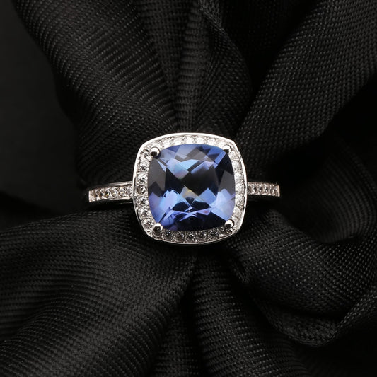 Elevé Halo Mystic Quartz Ring - Cushion Cut