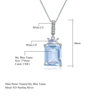 Blue Topaz 2.94ct Emerald-Cut Halo Pendant Necklace