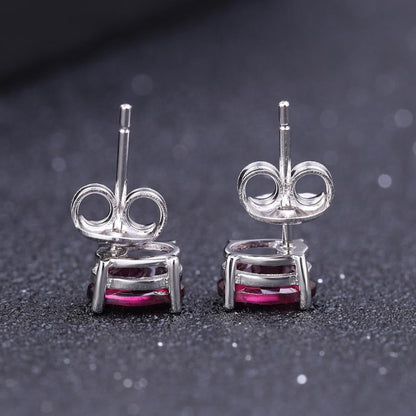 Rhodolite Garnet 0.60ct Oval-Cut Solitaire Stud Earrings