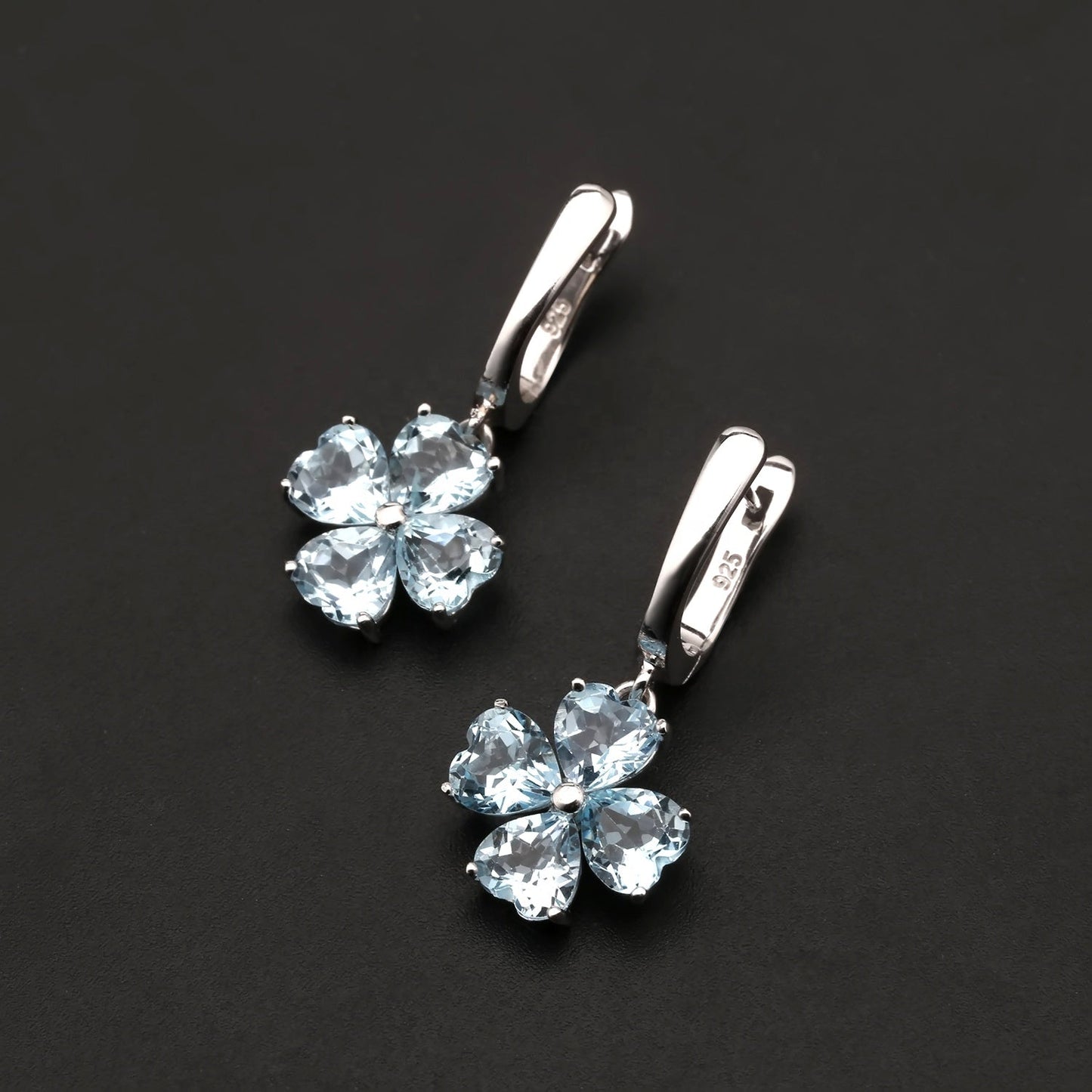 Blue Topaz 0.96ct Heart-Cut Clover Drop Earrings