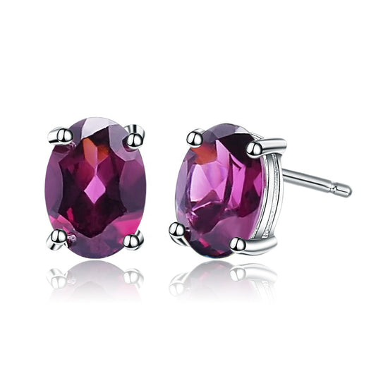 Rhodolite Garnet 0.60ct Oval-Cut Solitaire Stud Earrings