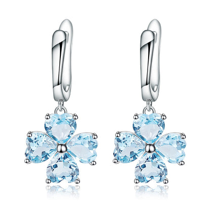 Blue Topaz 0.96ct Heart-Cut Clover Drop Earrings