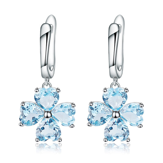 Blue Topaz 0.96ct Heart-Cut Clover Drop Earrings
