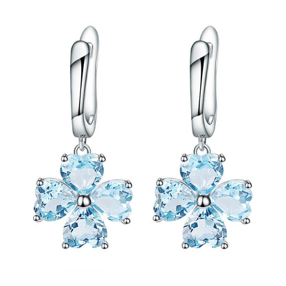 Blue Topaz 0.96ct Heart-Cut Clover Drop Earrings