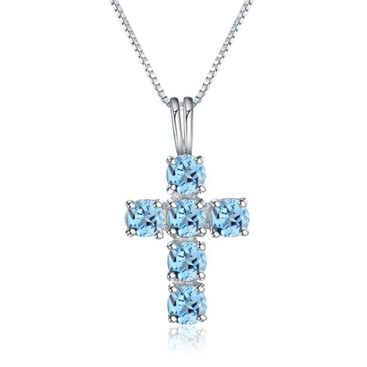 Swiss Blue Topaz 0.32ct Round Brilliant Cross Pendant Necklace