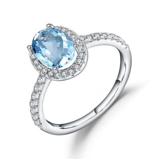 Heritage Blue Topaz Halo Ring - Oval Cut
