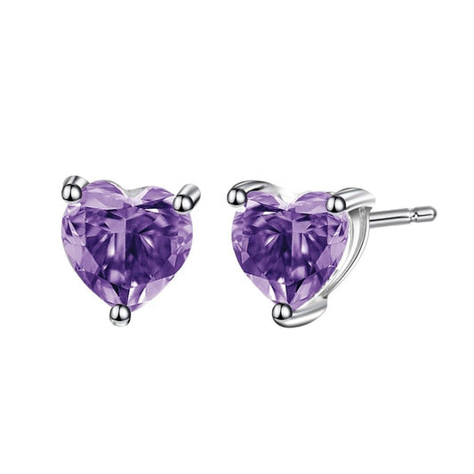 Amethyst 0.78ct Heart-Cut Solitaire Stud Earrings