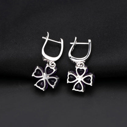 Amethyst 0.78ct Heart-Cut Clover Drop Earrings