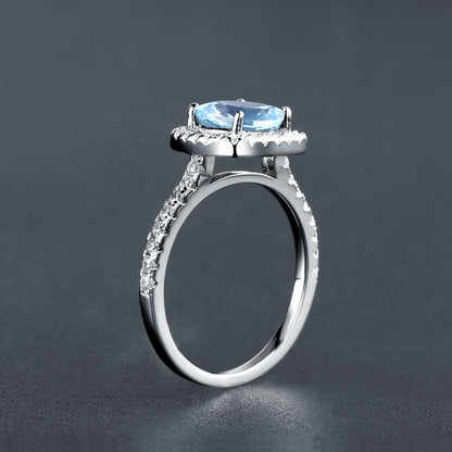 Heritage Blue Topaz Halo Ring - Round Brilliant Cut