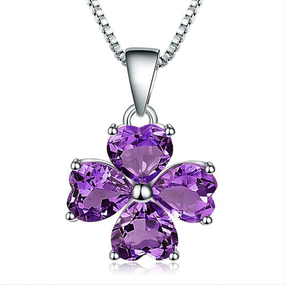 Amethyst 0.78ct Heart Cut Clover Pendant Necklace