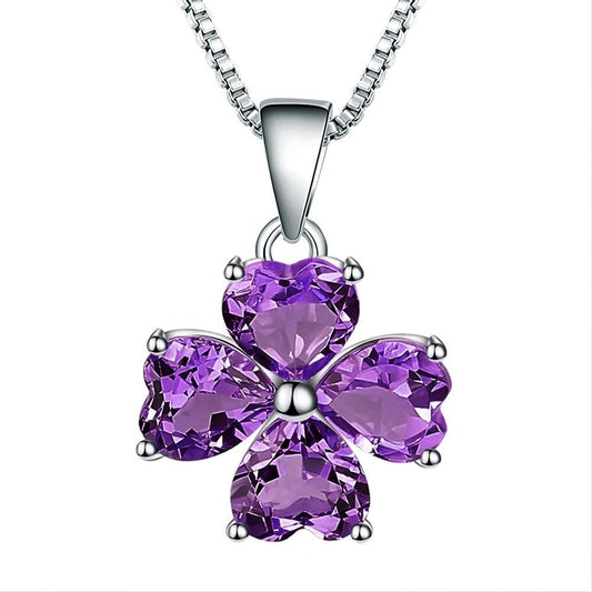 Amethyst 0.78ct Heart Cut Clover Pendant Necklace