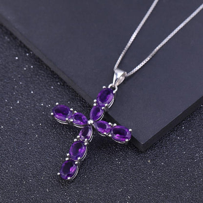 Amethyst Pear & Oval Cut Cross Pendant Necklace