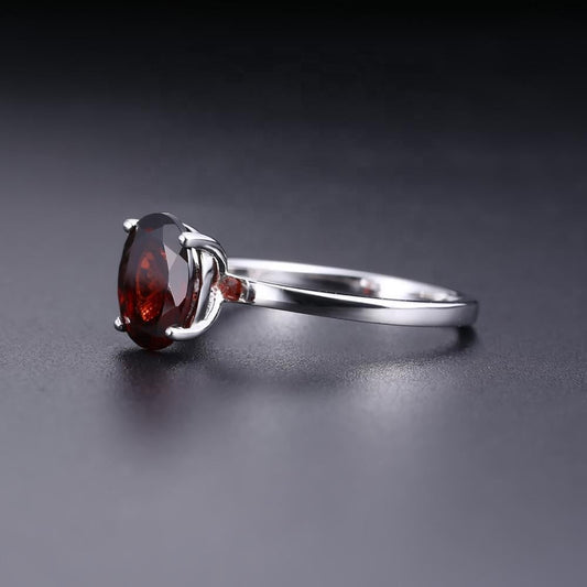 Garnet Solitaire Ring - Oval Cut