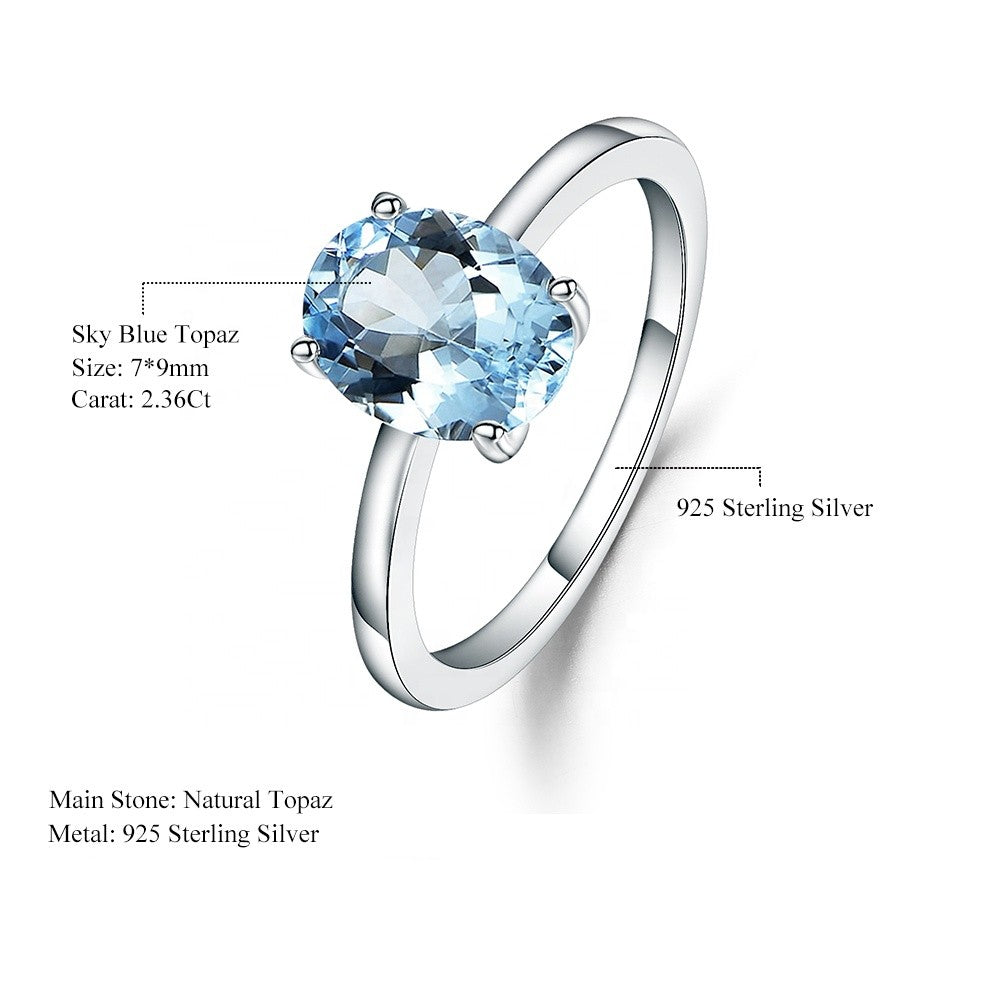 Blue Topaz Solitaire Ring - Oval Cut