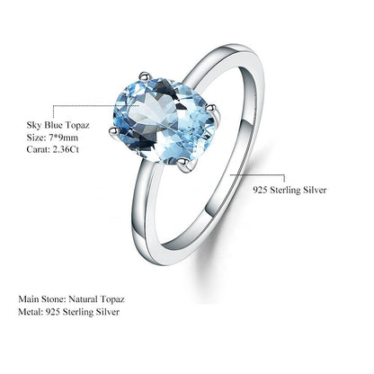Blue Topaz Solitaire Ring - Oval Cut
