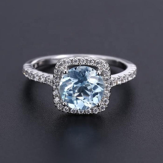 Heritage Blue Topaz Halo Ring - Round Brilliant Cut