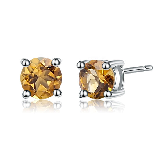 Citrine 0.48ct Round Brilliant Stud Earrings
