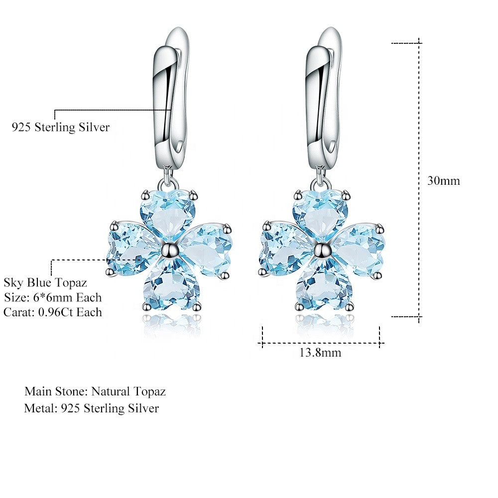 Blue Topaz 0.96ct Heart-Cut Clover Drop Earrings
