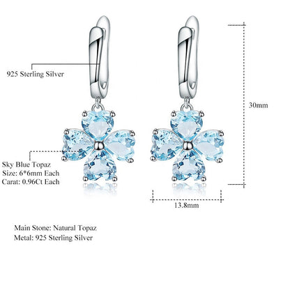 Blue Topaz 0.96ct Heart-Cut Clover Drop Earrings
