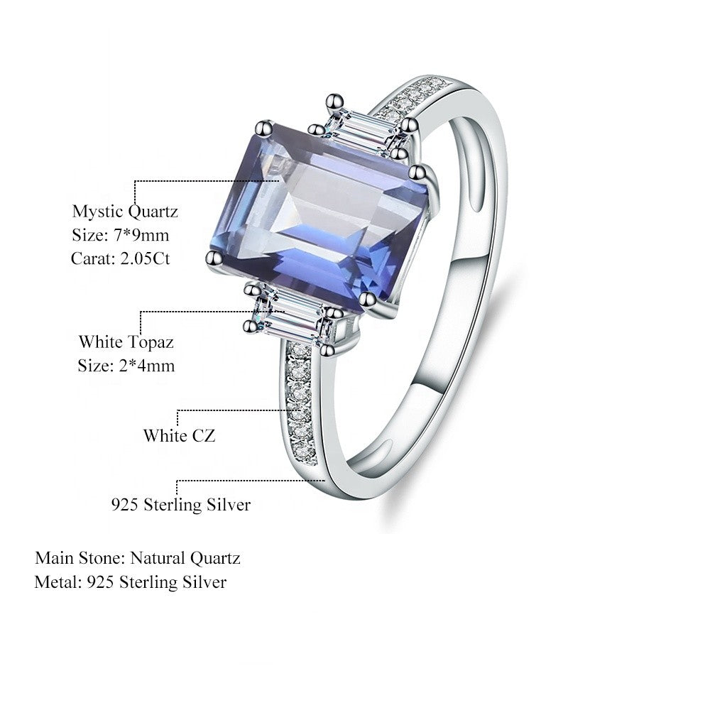 Trinity Mystic Quartz Ring - Emerald Cut