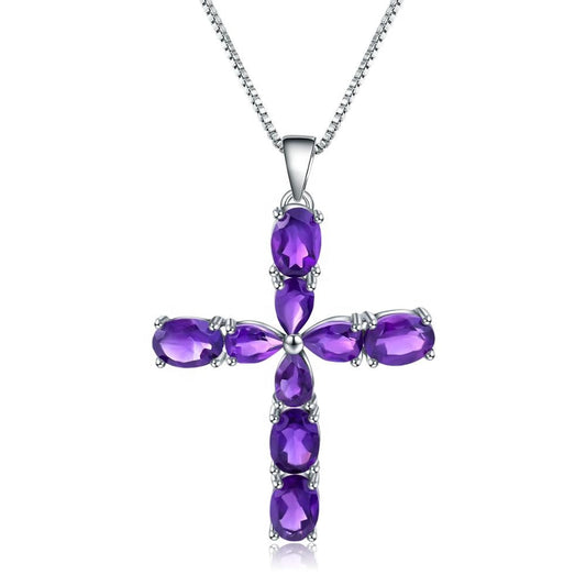 Amethyst Pear & Oval Cut Cross Pendant Necklace