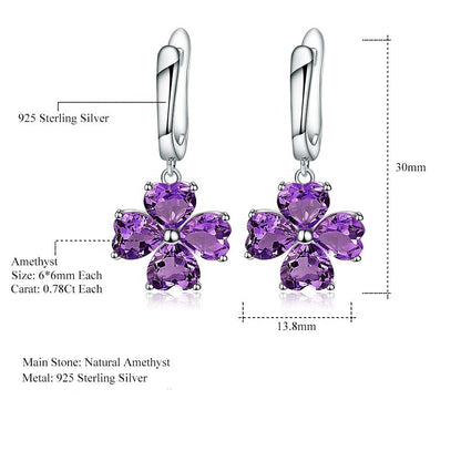 Amethyst 0.78ct Heart-Cut Clover Drop Earrings