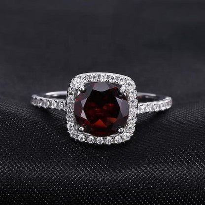 Heritage Garnet Halo Ring - Round Brilliant