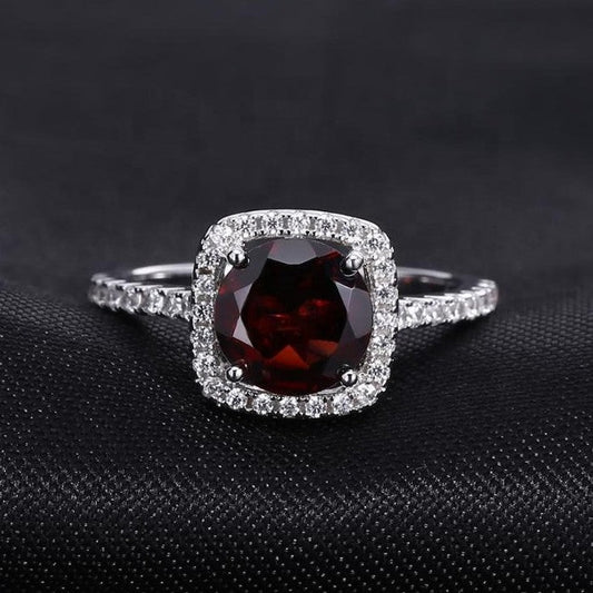 Heritage Garnet Halo Ring - Round Brilliant