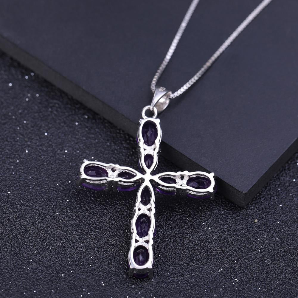 Amethyst Pear & Oval Cut Cross Pendant Necklace