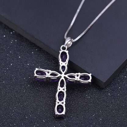 Amethyst Pear & Oval Cut Cross Pendant Necklace