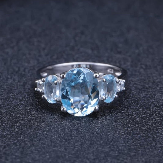 5 Stone Blue Topaz Ring - Oval Cut