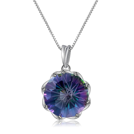Mystic Quartz 9.64ct Round Brilliant Pendant Necklace