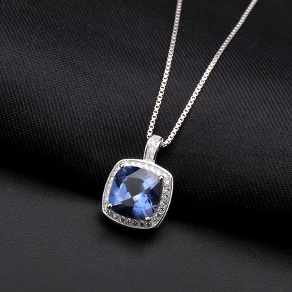 Mystic Quartz 3.67ct Cushion Cut Halo Pendant Necklace